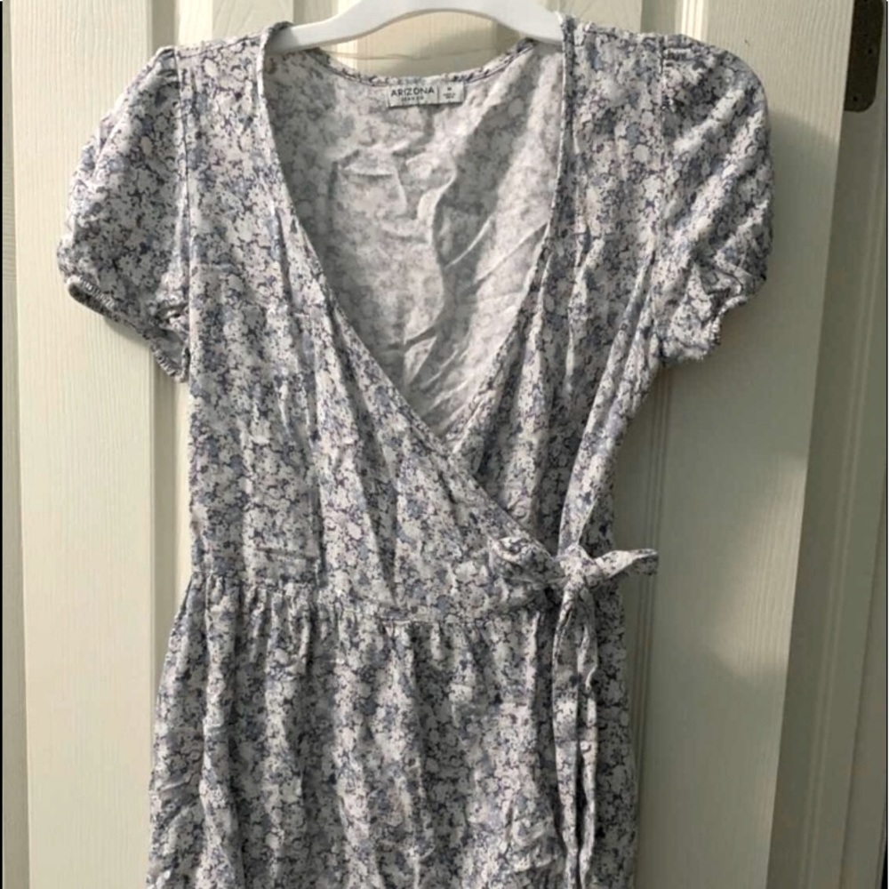 Light blue floral wrap dress